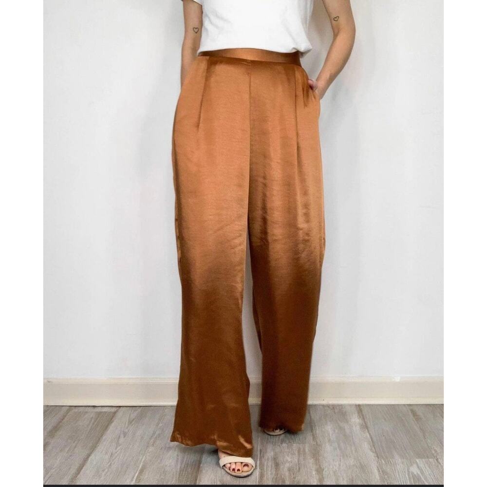 NWT Drew Satin Eva wide leg pant loungewear copper pocket sz small